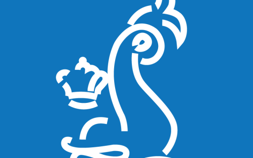Logo con fondo celeste e delfino bianco